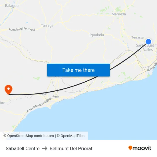 Sabadell Centre to Bellmunt Del Priorat map