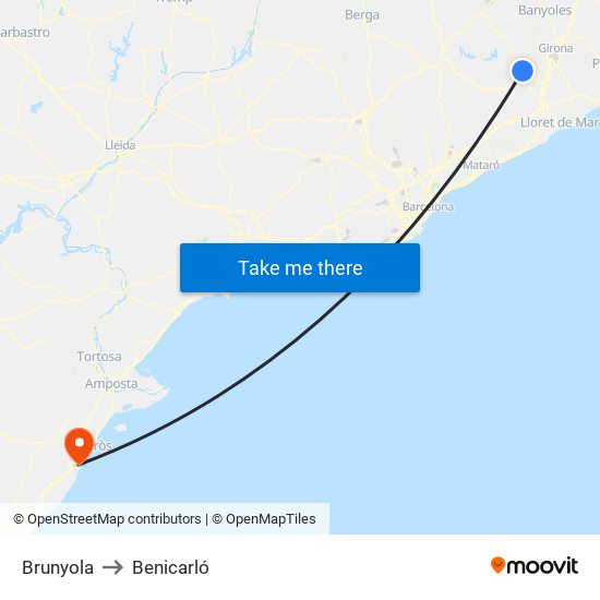 Brunyola to Benicarló map