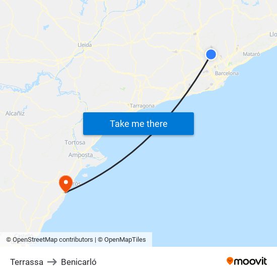 Terrassa to Benicarló map