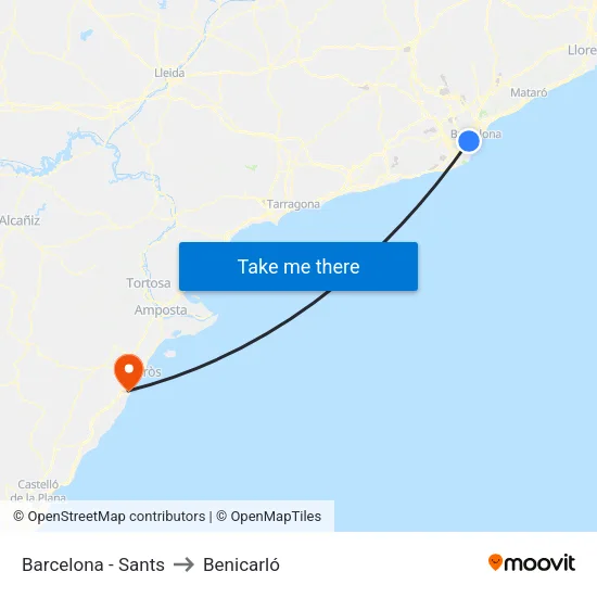 Barcelona - Sants to Benicarló map
