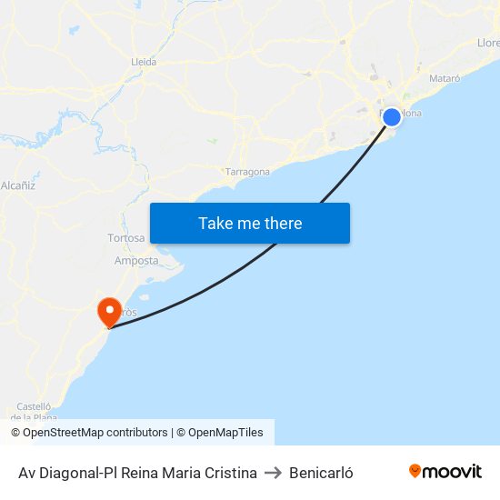 Av Diagonal-Pl Reina Maria Cristina to Benicarló map