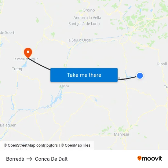 Borredà to Conca De Dalt map