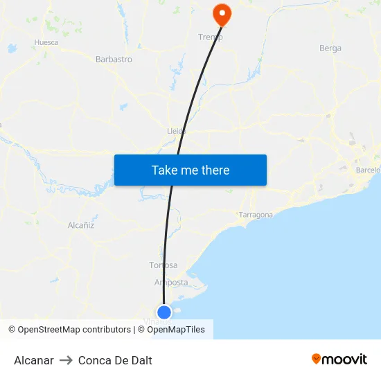 Alcanar to Conca De Dalt map