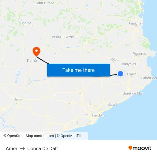 Amer to Conca De Dalt map