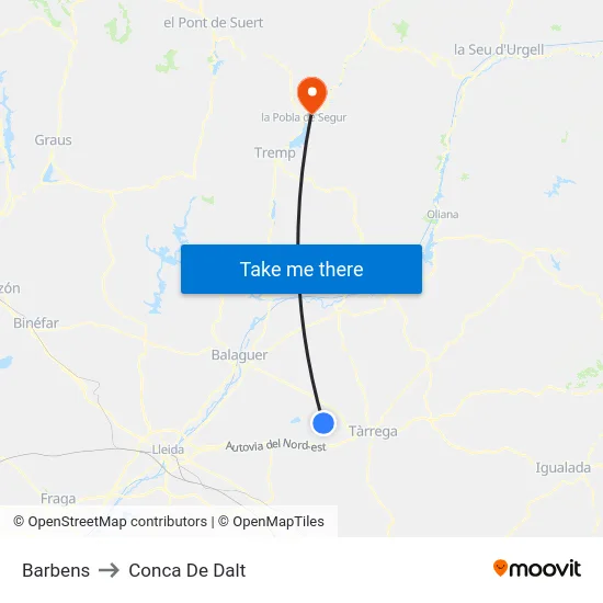 Barbens to Conca De Dalt map
