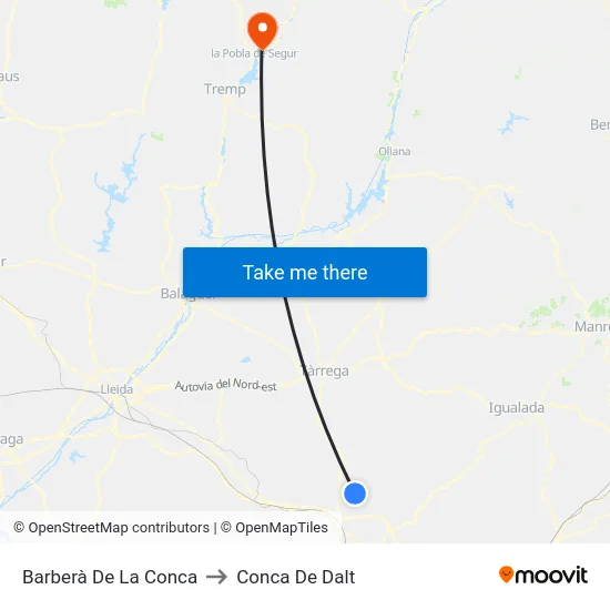 Barberà De La Conca to Conca De Dalt map