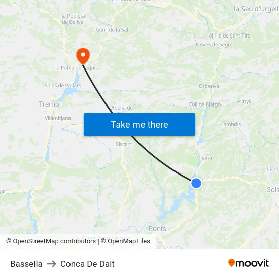 Bassella to Conca De Dalt map