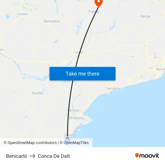 Benicarló to Conca De Dalt map