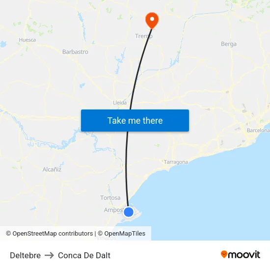 Deltebre to Conca De Dalt map