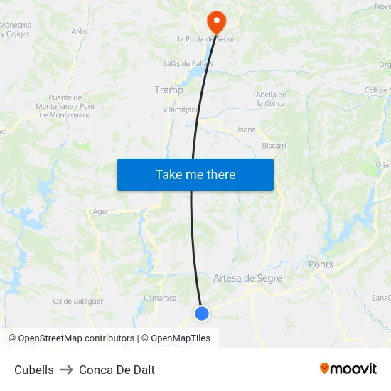 Cubells to Conca De Dalt map