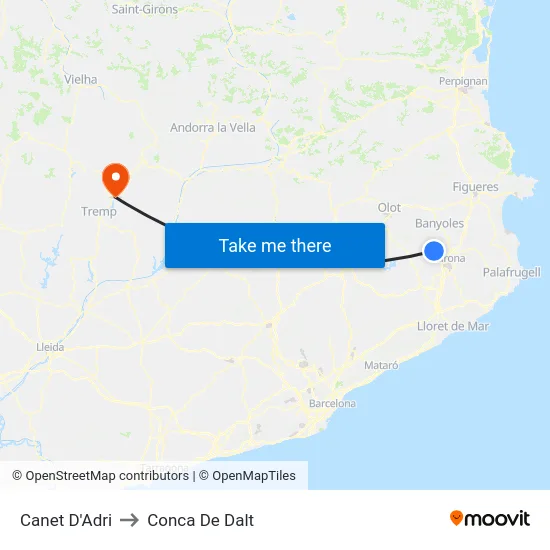 Canet D'Adri to Conca De Dalt map
