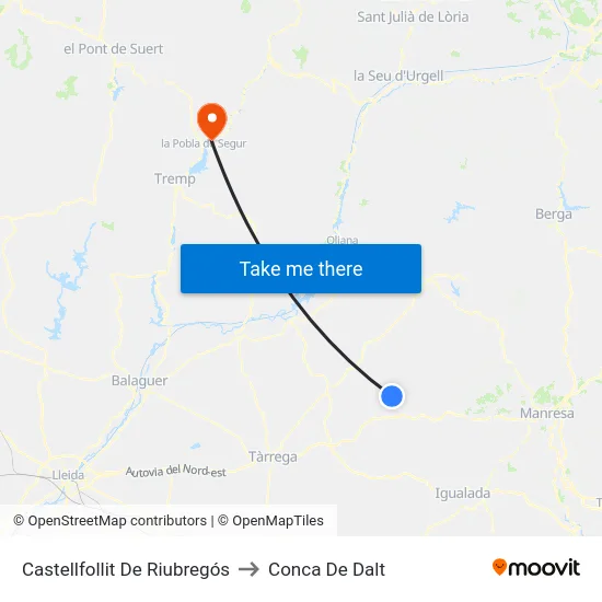 Castellfollit De Riubregós to Conca De Dalt map
