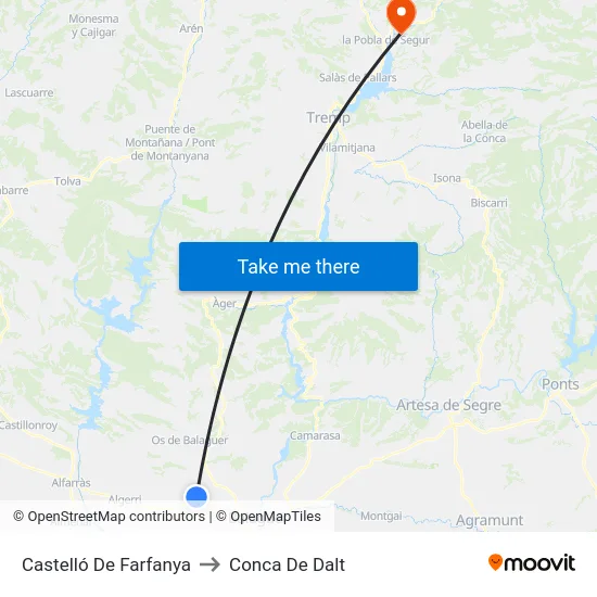 Castelló De Farfanya to Conca De Dalt map