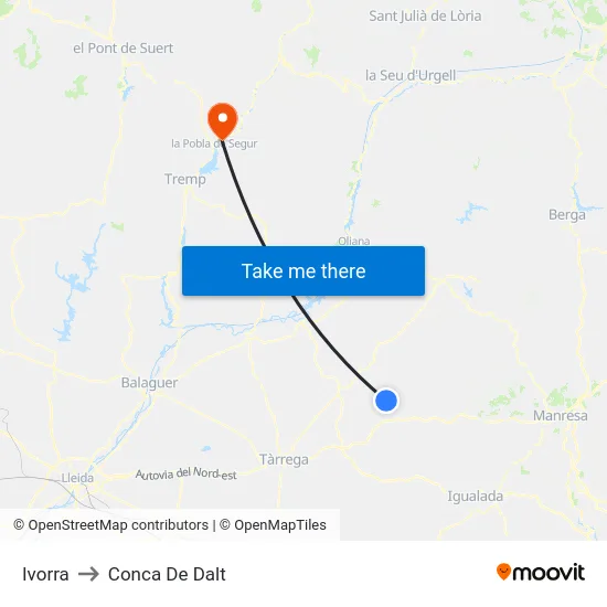 Ivorra to Conca De Dalt map