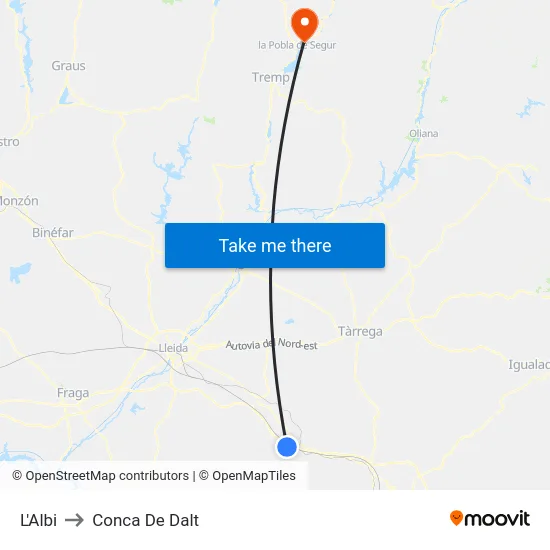 L'Albi to Conca De Dalt map