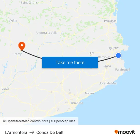 L'Armentera to Conca De Dalt map