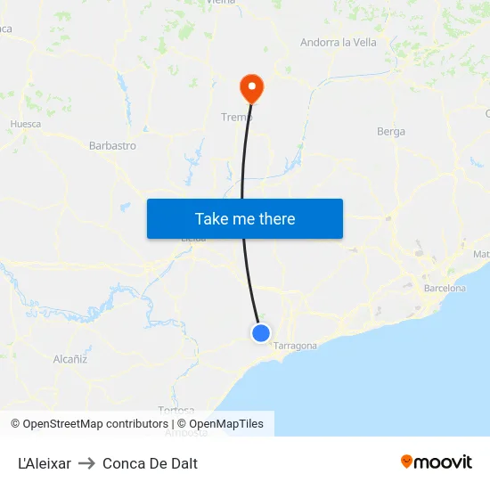 L'Aleixar to Conca De Dalt map