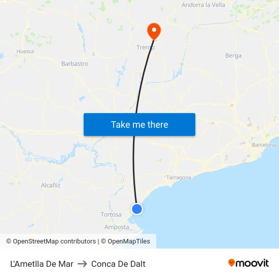 L'Ametlla De Mar to Conca De Dalt map