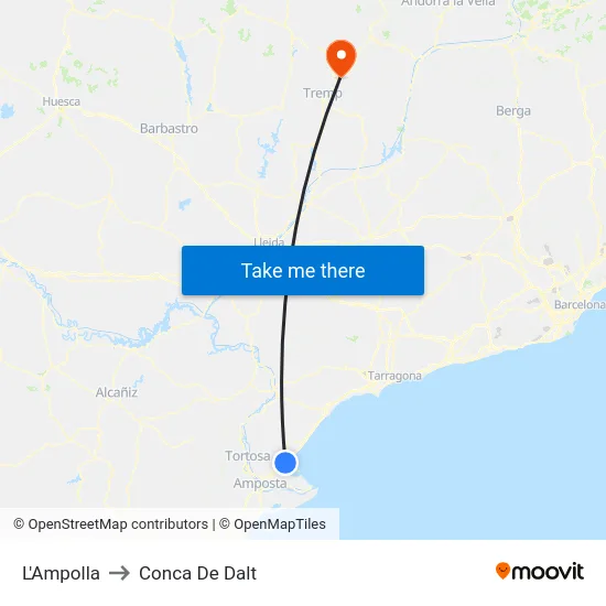 L'Ampolla to Conca De Dalt map