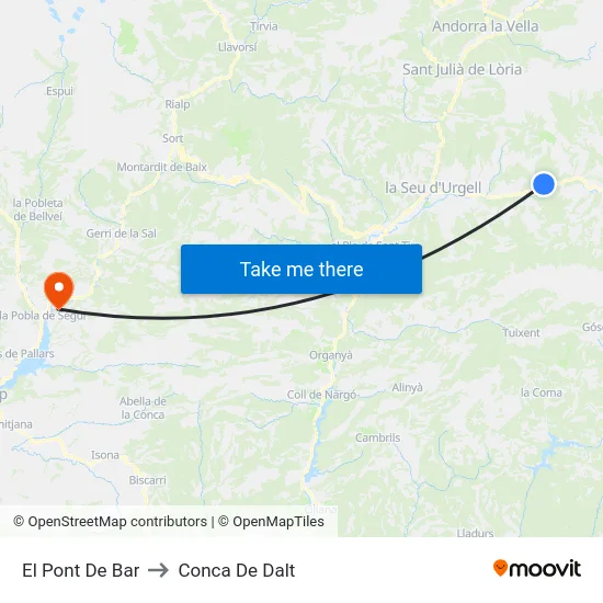 El Pont De Bar to Conca De Dalt map