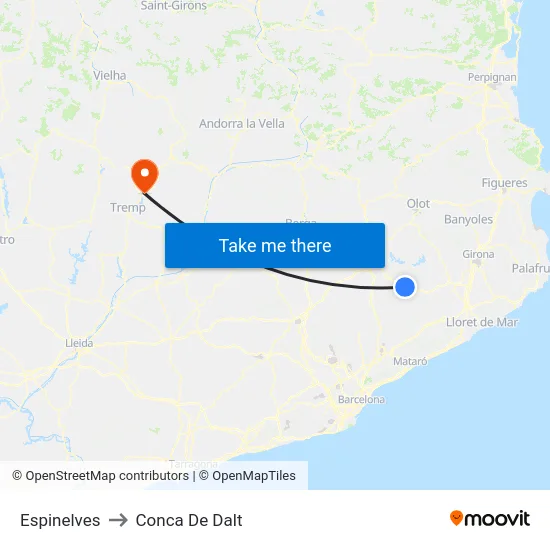 Espinelves to Conca De Dalt map