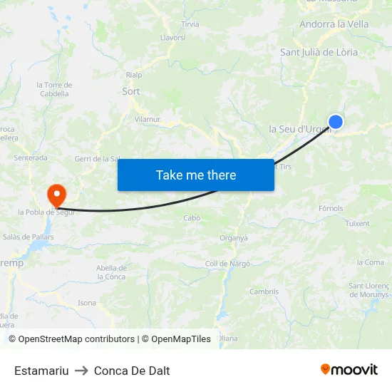 Estamariu to Conca De Dalt map
