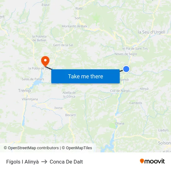 Fígols I Alinyà to Conca De Dalt map