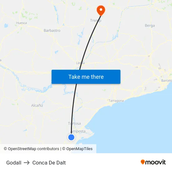 Godall to Conca De Dalt map