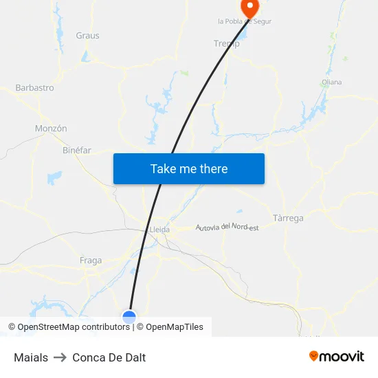 Maials to Conca De Dalt map