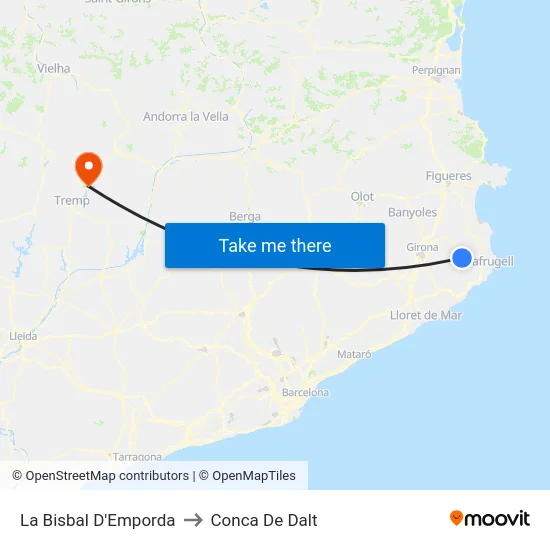 La Bisbal D'Emporda to Conca De Dalt map