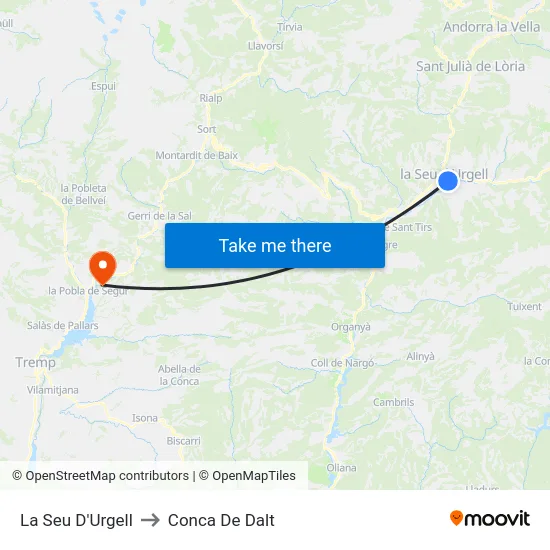 La Seu D'Urgell to Conca De Dalt map