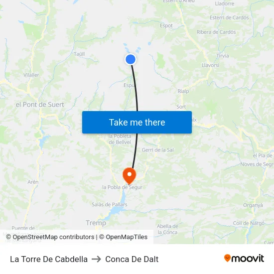 La Torre De Cabdella to Conca De Dalt map