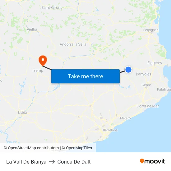 La Vall De Bianya to Conca De Dalt map