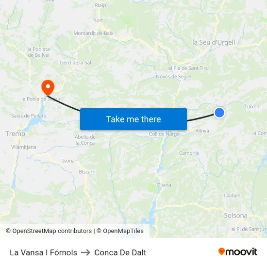 La Vansa I Fórnols to Conca De Dalt map
