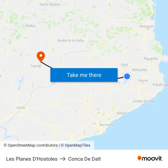 Les Planes D'Hostoles to Conca De Dalt map