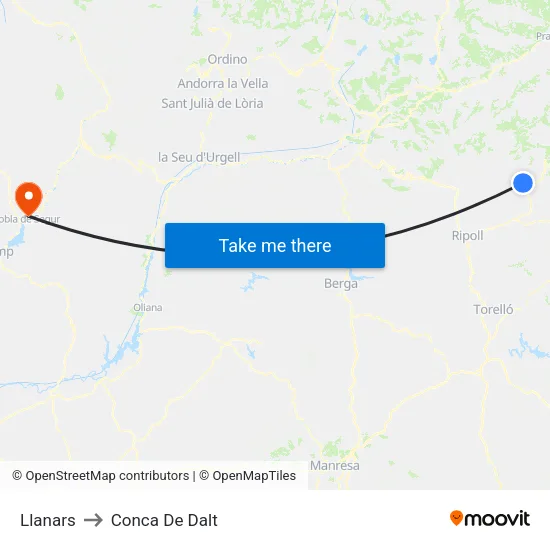Llanars to Conca De Dalt map