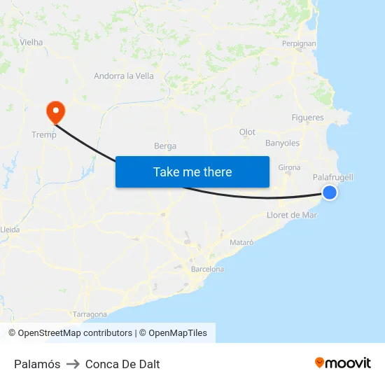 Palamós to Conca De Dalt map