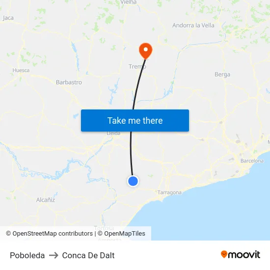 Poboleda to Conca De Dalt map