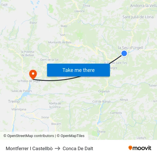 Montferrer I Castellbò to Conca De Dalt map