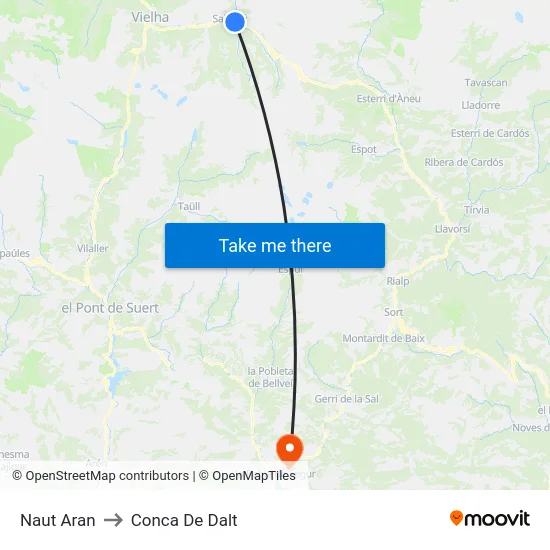 Naut Aran to Conca De Dalt map