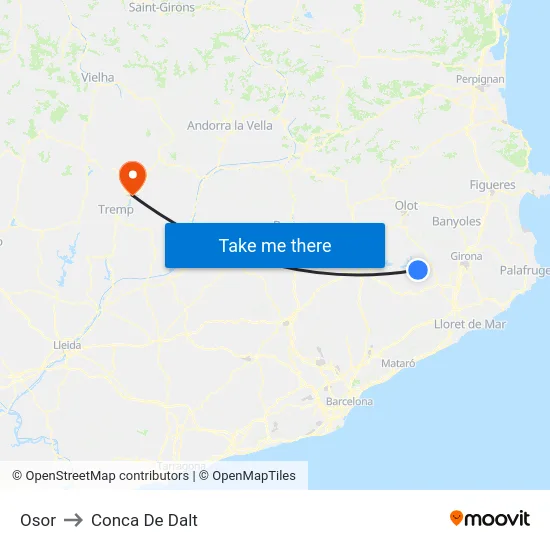 Osor to Conca De Dalt map