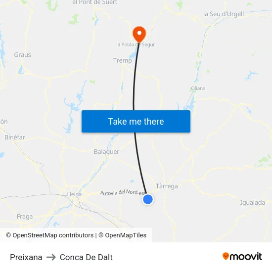 Preixana to Conca De Dalt map