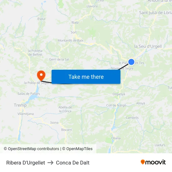 Ribera D'Urgellet to Conca De Dalt map