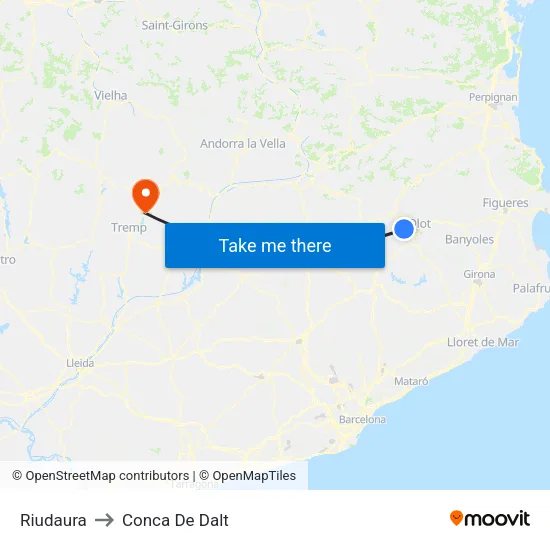 Riudaura to Conca De Dalt map
