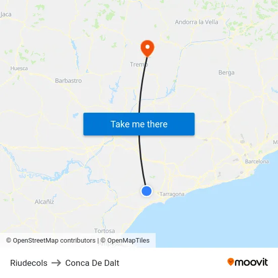 Riudecols to Conca De Dalt map