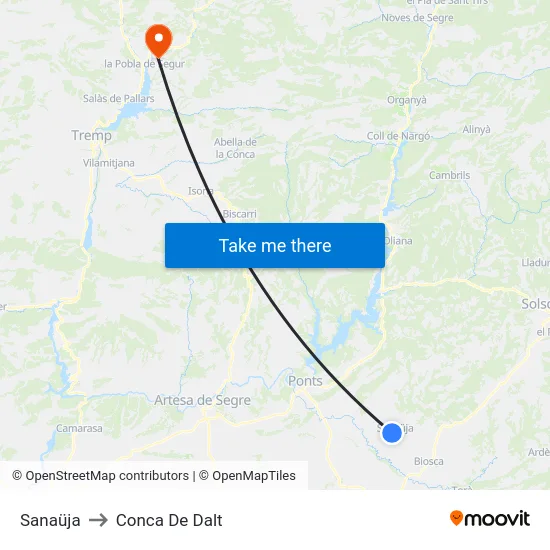 Sanaüja to Conca De Dalt map