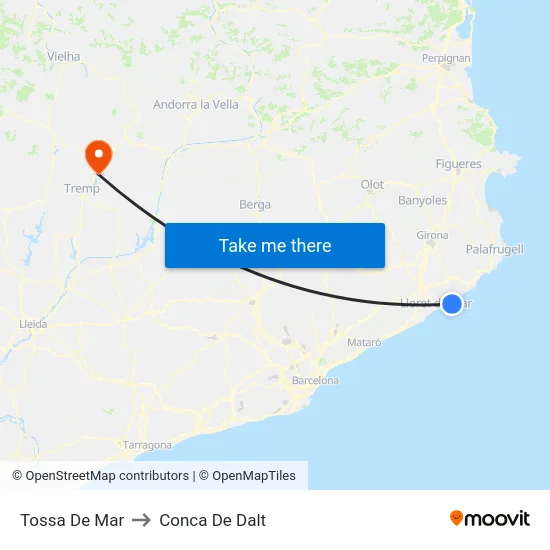 Tossa De Mar to Conca De Dalt map