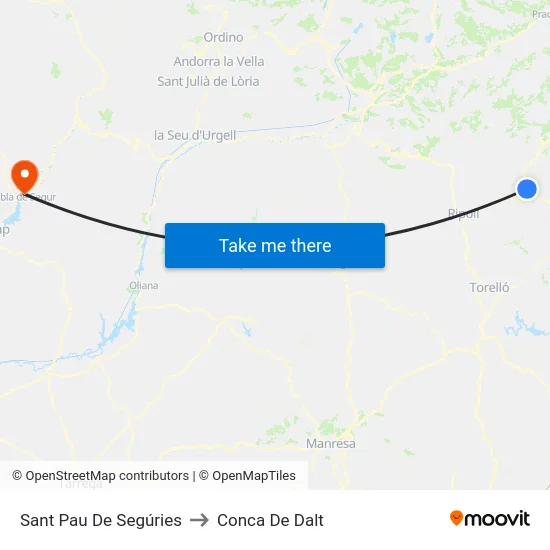 Sant Pau De Segúries to Conca De Dalt map