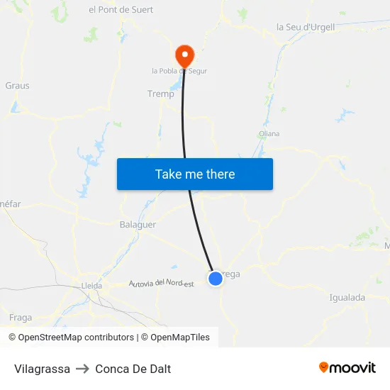 Vilagrassa to Conca De Dalt map