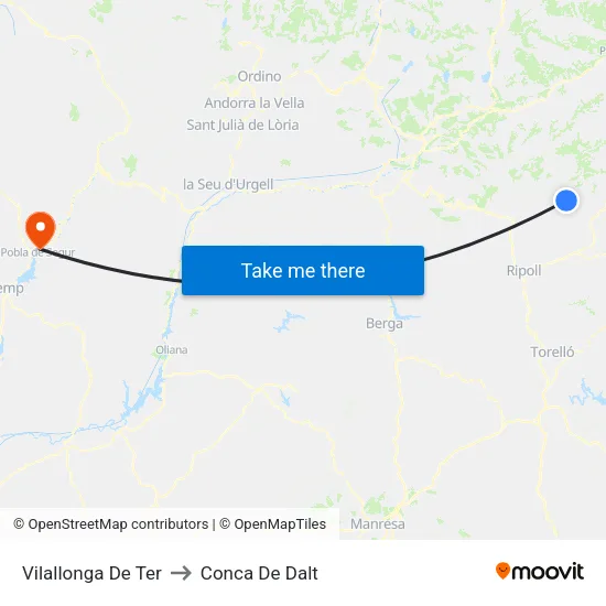 Vilallonga De Ter to Conca De Dalt map